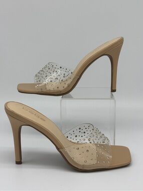 bebe Nude Clear Studded Slide Mules